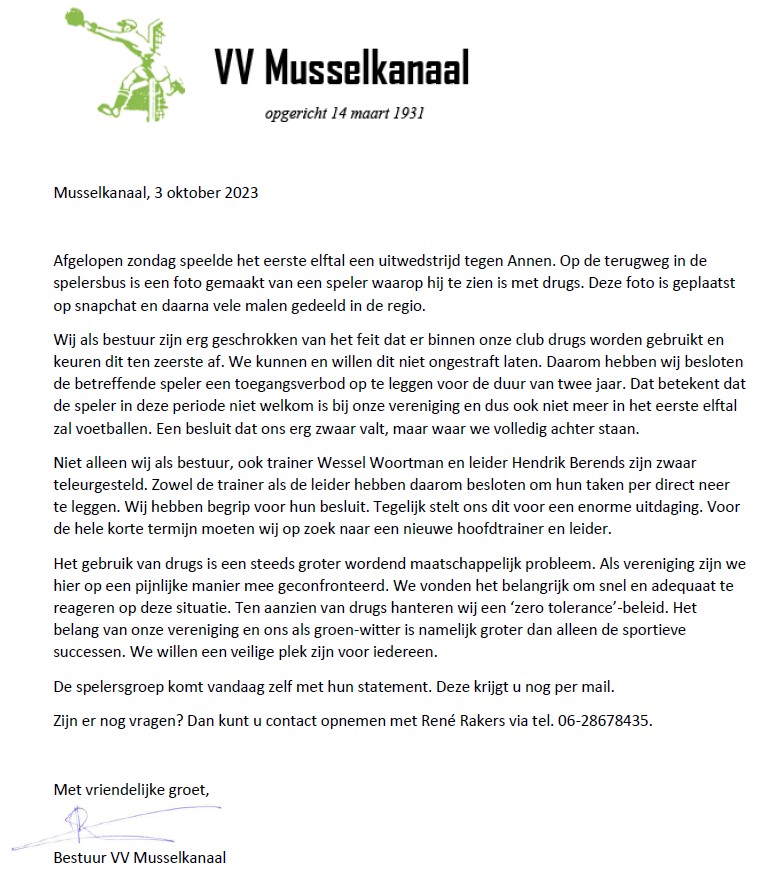 Brief Bestuur v.v. Musselkanaal